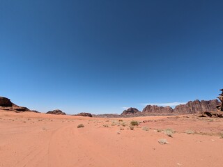 Wadi Rum Desert, Jordan. The red desert and Jabal Al Qattar mountain.Where some famous movies where...