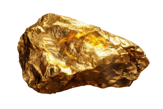 Stunning gold nugget showcasing natural beauty isolated on a transparent background, perfect for demonstrating the allure of precious minerals and their unique characteristics