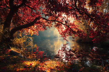 Colorful autumn background, beautiful fall nature wallpaper, red, yellow and orange leaves