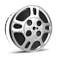 Obraz premium Vintage Silver Film Reel on White Background