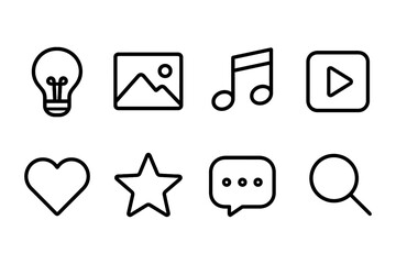 Minimalist icon set featuring creativity music photo and communication elements, vector illustration