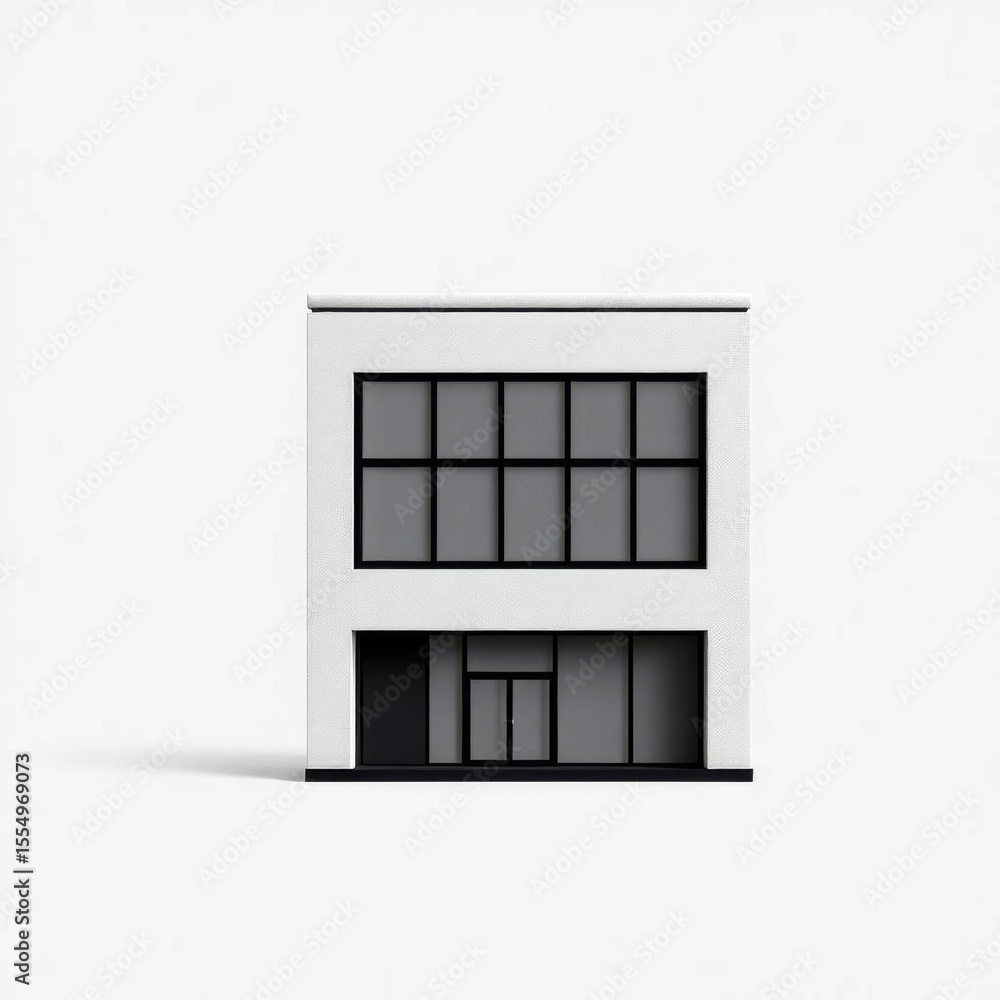 Poster minimalist architecture: white building with black framed windows in a simple modern design. clean a