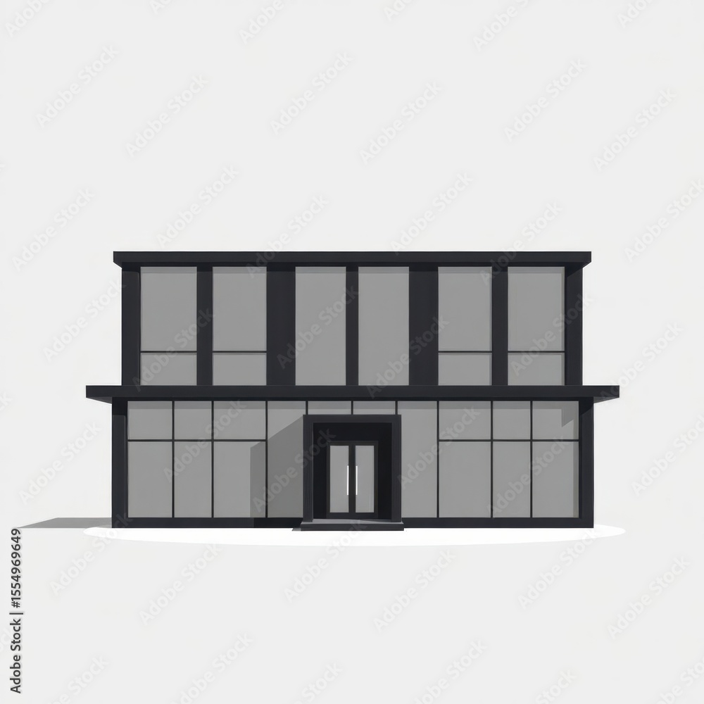 Aufkleber minimalist building with simple geometric design, flat colors, and a grid of rectangular windows.