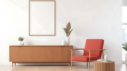 Frame mockup, ISO A paper size. Living room wall poster mockup. Interior mockup with house background. Modern interior design. 3D render