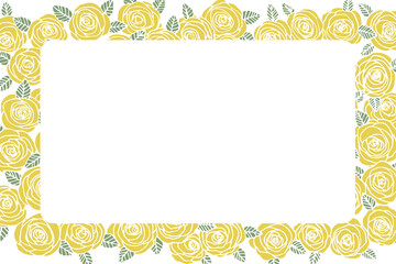 Summer frame with roses flowers. Nature concept design. Modern floral composition. Vector illustration for poster, invitation, greeting card. Botanical style roses frame. Copy space.