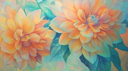 Obraz premium Vibrant dahlia blossoms in soft pastel hues.