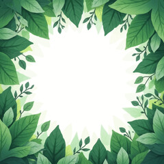 Lush green leaves form a vibrant frame, creating a bright, natural border around a central white space.