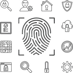 Set of fingerprint icon vector illustrations representing identity security and biometric technology