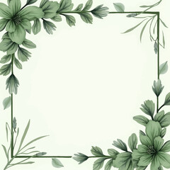 Naklejka premium Elegant, muted green floral frame on a pale background.