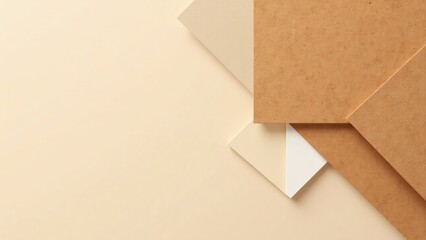 Abstract composition of beige and brown paper sheets on a light background