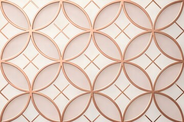 Fototapeta premium Abstract Geometric Symmetrical Pattern – Circular Motif in Blush Pink and Copper, Minimalist Contemporary Seamless Background for Wallpaper, Fabric, Graphic Design, and Digital Use