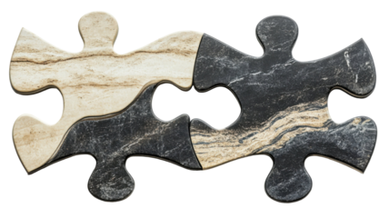 Interlocking metal puzzle with shiny surface and complex design isolated on white background