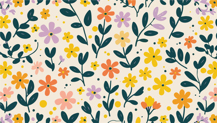 Playful Floral Seamless Pattern on Light Background







