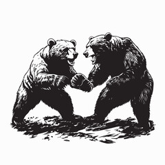 Two Wild Bears Fighting Fiercely in the Forest Over Their Territorial Dispute
