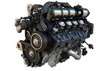High-performance modern car engine isolated on transparent background showcasing advanced engineering and design features