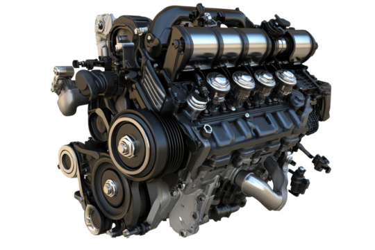 High-performance modern car engine isolated on transparent background showcasing advanced engineering and design features