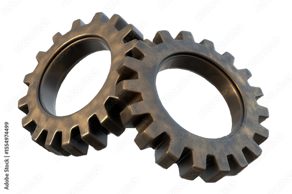 Poster closeup view of metallic gears with intricate teeth design showing the mechanics of machinery and en