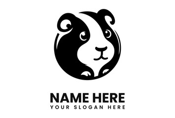 Black and white stylized logo of a guinea pig in a circle.