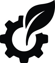 Silhouette gear and leaf eco technology sustainable concept Vector illustration