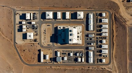 Distant Satellite View of Prison Compound with Roads and Buildings