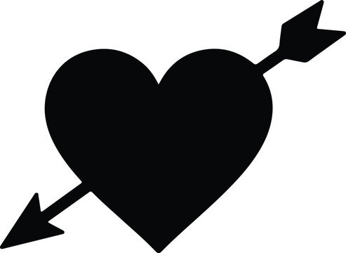 Silhouette heart pierced by cupid arrow simple romantic symbol Vector illustration