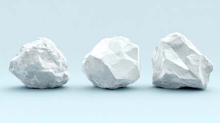 Three smooth, textured rocks against a light blue background.