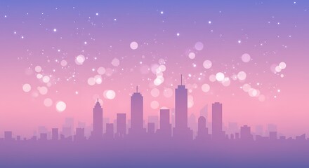 Fototapeta premium Dreamy Cityscape at Twilight: A Serene Pink and Purple Skyline