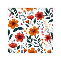 Seamless Autumnal Floral Pattern Vibrant Orange and Red Flowers on Dark Background