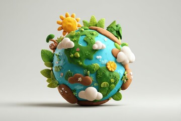 Playful clay Earth model, environmental theme, studio shot