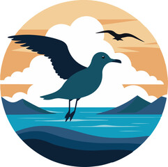 Seagull Silhouette Over Ocean