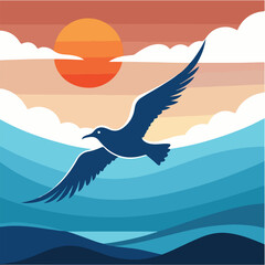 Seagull Silhouette Over Ocean