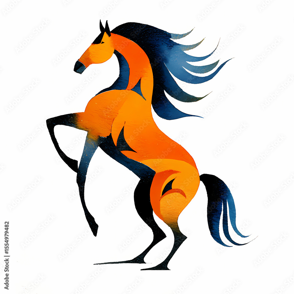 Poster horse silhouette in vibrant colors with a flowing mane and dynamic posture generative ai