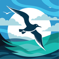 Fototapeta premium Seagull Silhouette Over Ocean