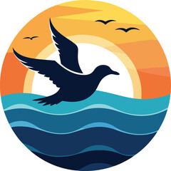 Naklejka premium Seagull Silhouette Over Ocean