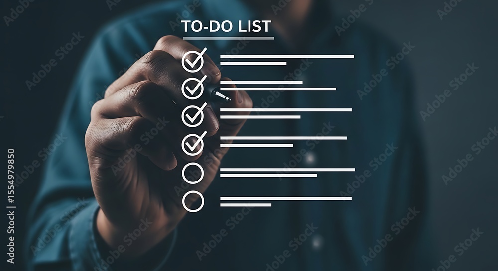 Poster man checking off items on a digital to do list with a stylus pen