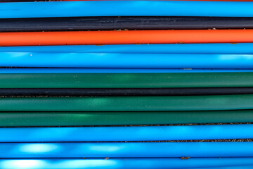 Plastic cable ducts for communication lines. Close-up.
 Outdoor broadband deployment.