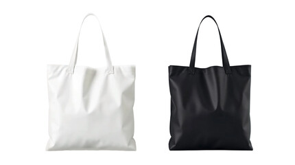 White and black tote bags mockup isolated on a transparent background.