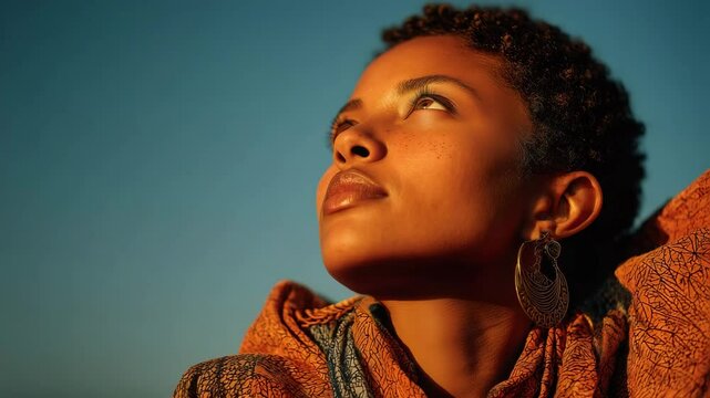 Powerful Portrait of African Woman Looking at the Sky
