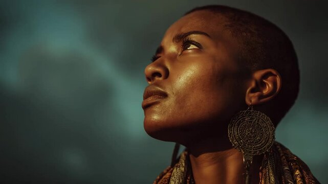 Powerful Portrait of African Woman Looking at the Sky