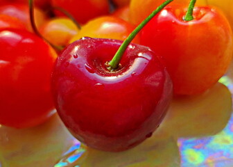 Close-up of ripe and juicy cherry fruit