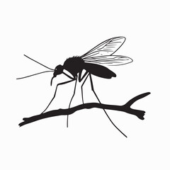 A Mosquito Silhouette Resting on a Tree Branch in Nature Vector Illustration