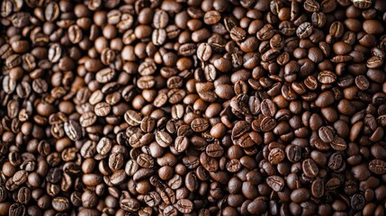 Fototapeta premium Close up of roasted coffee beans for texture background photography beverage cafe branding caffeine brown product