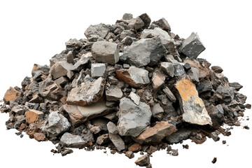 Rubble and debris pile isolated on a transparent background