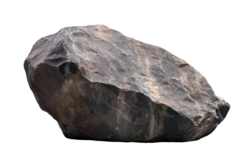 Large, heavy rock with rugged texture isolated on a transparent background suitable for digital design and creative applications