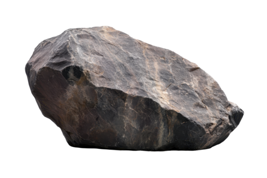Large, heavy rock with rugged texture isolated on a transparent background suitable for digital design and creative applications