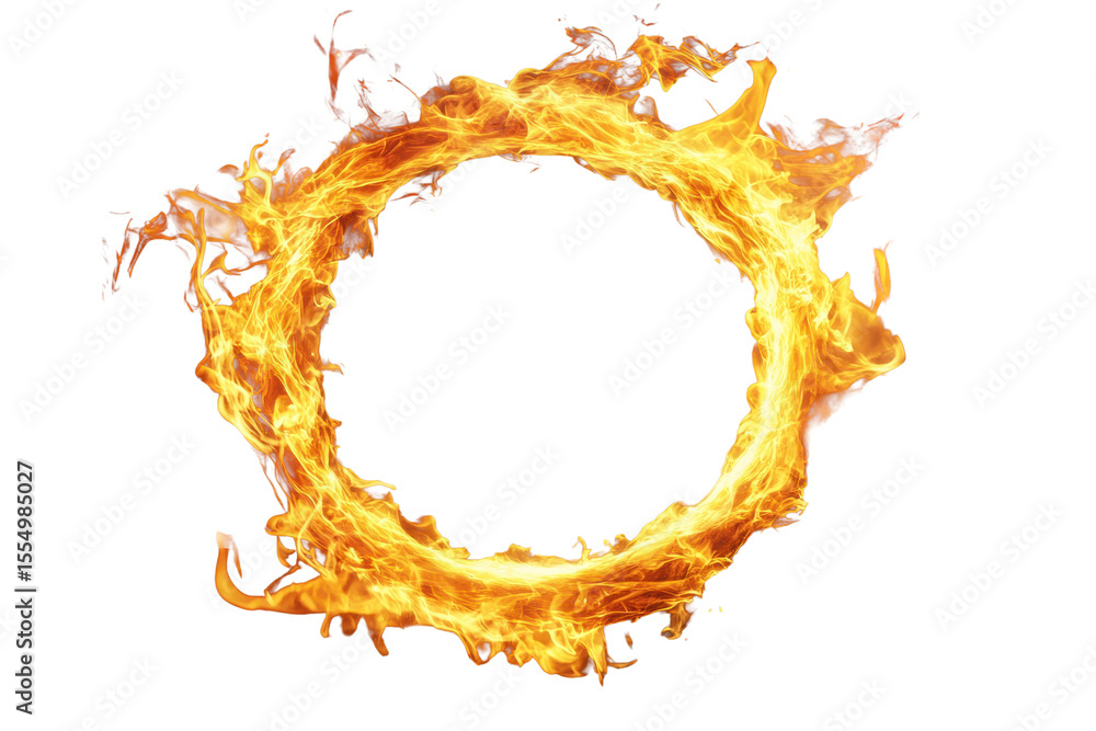 Poster realistic two-round fire flame forming a glowing circle with dynamic movement and bright orange hues