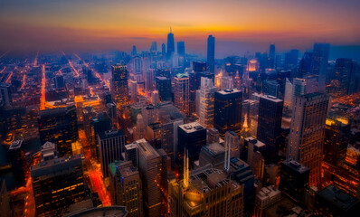 Chicago downtown skyline at sunset