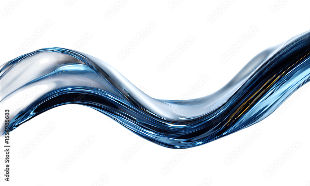 Poster abstract blue glass wave, a curved shape with light reflection on a transparent background. 3d rende
