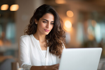 young indian business woman working on laptop at office
