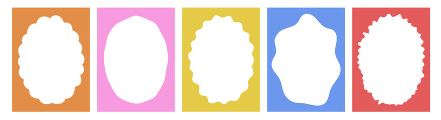 Wavy frame border set. Retro scallop shape line. Vector fun abstract rectangles in flat style.